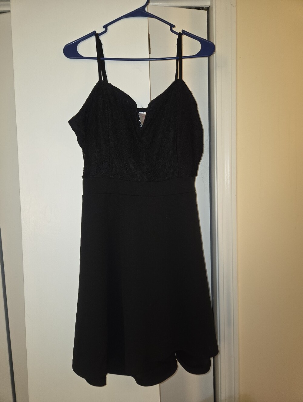 Black Lace-Top Mini Dress with Spaghetti Straps
